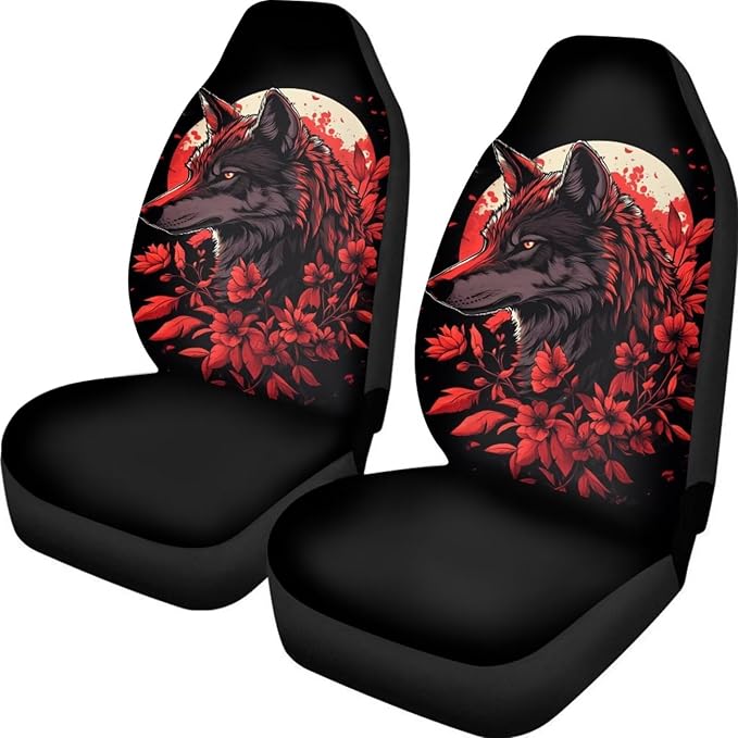 BIGCARJOB Wolves Car Seat Cover Full Set Universal Fit Car Interior Accessories Set Rose Auto Seat Cover Women Auto Interior Seat Protector Saddle Blanket