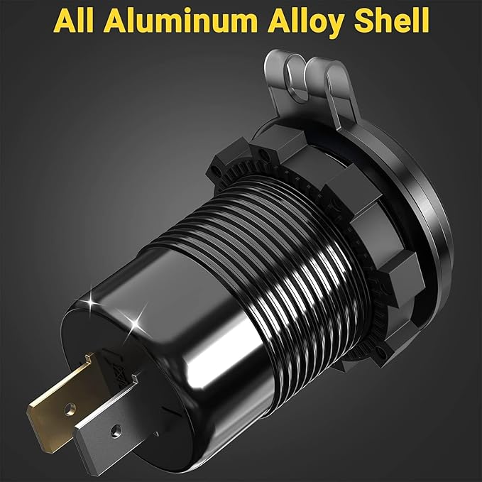 12V USB Outlet 78W Metal Car Charger Socket Dual 30W PD Dual 18W QC3.0 with Voltmeter Aluminum 12V Power Outlet Car USB Port Adapter for Car Truck Golf RV Marine