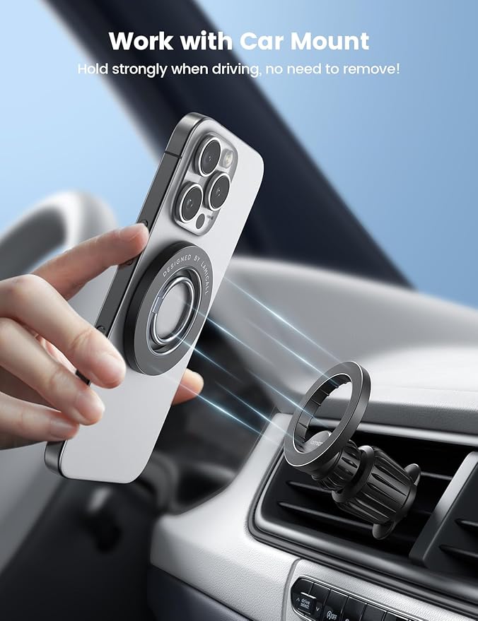 Lamicall Magnetic Phone Ring Grip for MagSafe - 360° Rotation Strong Magnet Finger Ring Holder Grip Stand, Mag Safe Kickstand Accessories for Mom iPhone 17 16 15 14 Air Pro Max, Androids, Misty Black