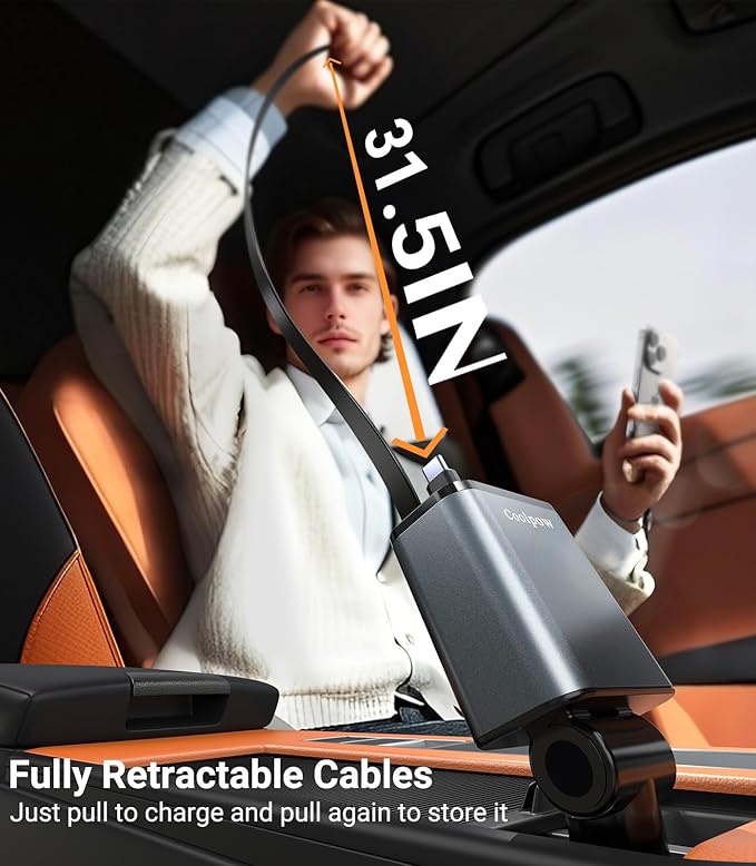 Retractable Car Charger【Fast Charger】 USB C Car Charger 【180°Rotation】 Cigarette Lighter Adapter, 4 in 1Car Charger for iPhone 16 Pro Max 15 14 13 12, for Galaxy S25 S24 S23,Pixel