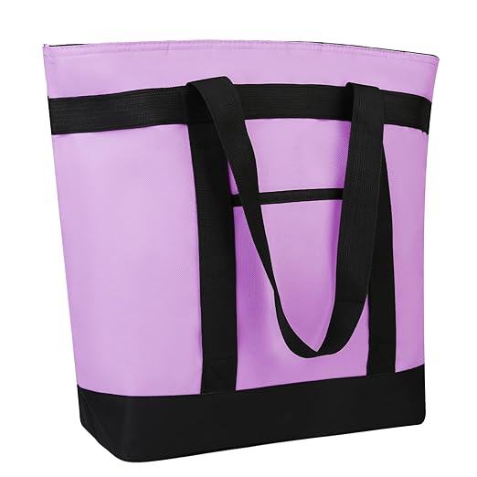 CIVJET Insulated Reusable Tote Bag for Grocery Shopping for Women/Men, Pizza/Food Delivery Bag to Keep Food Cold/Hot for Commercial Delivery Services, Cooler bags for Travel/Beach/Picnic, Lavender