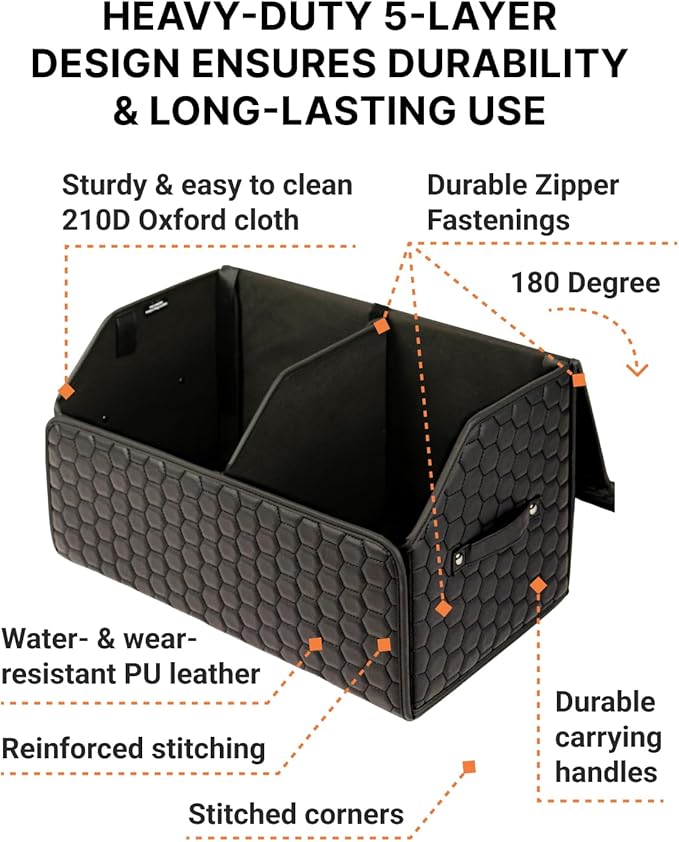 Owleys Cargo Organizer 17.7" - Compact Storage Totes with Lids for SUV, Sedan or Truck - Durable Car Crate for Travel Essentials - Black