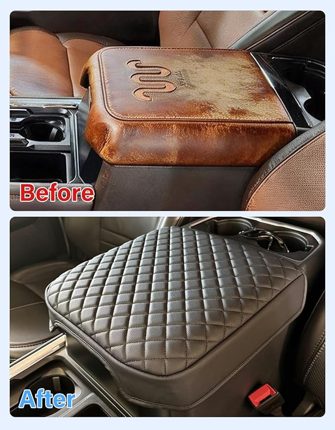 Center Console Cover for 2023 2024 2025 2026 Ford F250 F350 F450 F550 Super Duty Accessories, Vinyl Leather Armrest Cover Center Console Cushion, Black (Fits Bucket Seat Console Only)