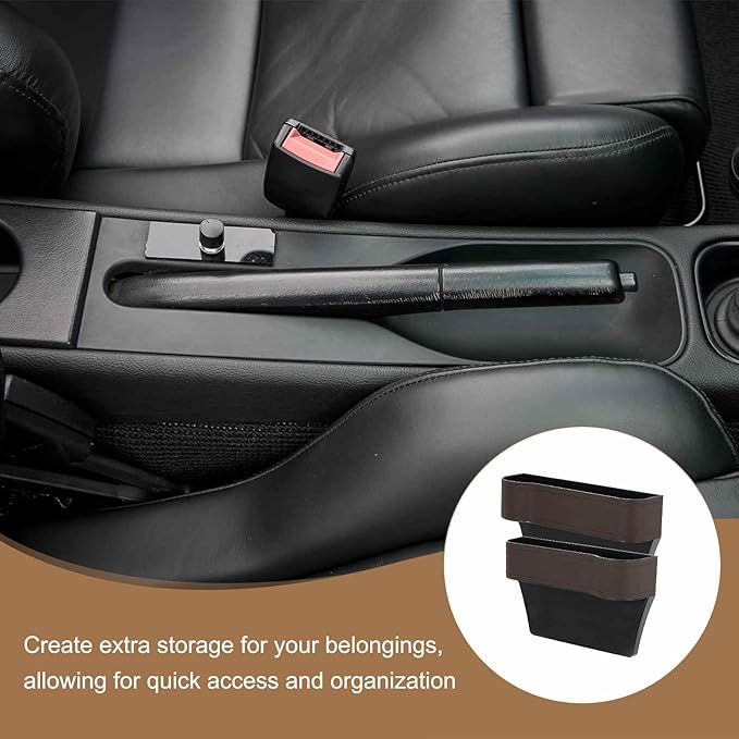 HARFINGTON 2pcs Car Seat Gap Filler Organizer 10.2 x 6.5 x 3.1 Inch ABS+Leather Universal Car Organizer Storage Box Between Seat and Console (Left+Right) with Cup Holders for Phone, Brown