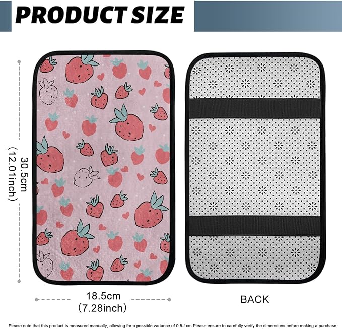 CLOHOMIN Stawberry Car Center Console Cover Cute Pink Car Arm Rest Covers Winter Auto Armrest Cushion Pad Accessories for Most Vehicles Warm Auto Center Console Pad