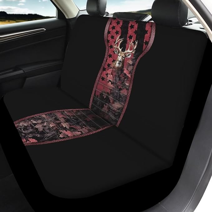 KEIAHUAN Universal Front and Bench Seat Covers American Flag Camo Deer Hunting Car Seat Cover Auto Accessories for Most Sedans,SUVs,Truck,Vans