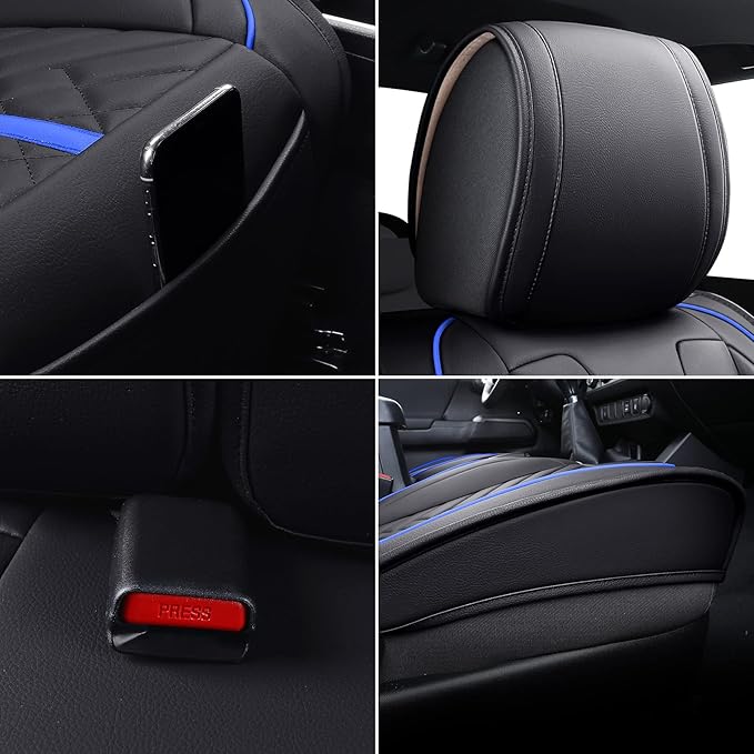 Tomatoman Tacoma Car Seat Covers Compatible with Toyota Tacoma 2005-2015 2016-2023 2024 2025 2026 Truck Access Crew Double Cab TRD Sport Offroad Limited SR5 V6 Cushions(Full Set/Black-Blue)