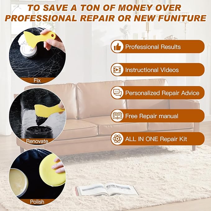 Beige Leather Recoloring Balm, With Leather Filler and beeswax, Leather Repair Kit for Furniture & car interior, Leather Color Restorer, Leather conditioner for Couches, furniture salve for leather