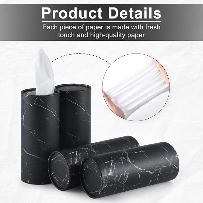 SINGARO Tissue Holder, 4 Pack Car Cup Holder Facial Tissues with Travel Tissue Bag, Quick and Convenient Flower Combination Car Tissue Box(4 Canisters/200 Tissues) Black