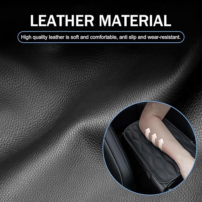 Car Center Console Cover, 11.57 x 8.19IN Leather Armrest Seat Box Cover Pad, Comfortable Waterproof Arm Rest Cover Protector, Car Interior Accessories, Universal for SUV, Truck (Black)