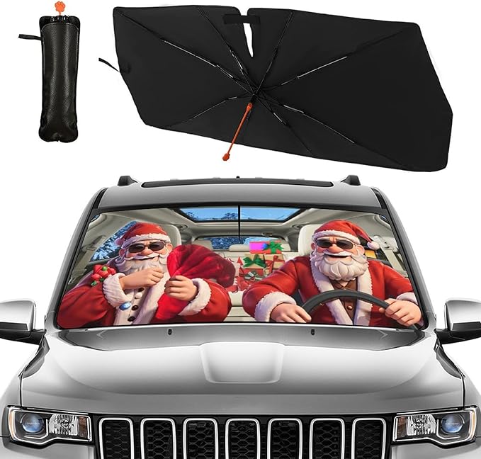 Fun Christmas Man Driving Car Windshield Sunshade Umbrella Christmas Sun Shade for Car Windshield Umbrella Upgraded Sunshades Blocks UV & Heat Front Window Shades for SUV Sedan Auto