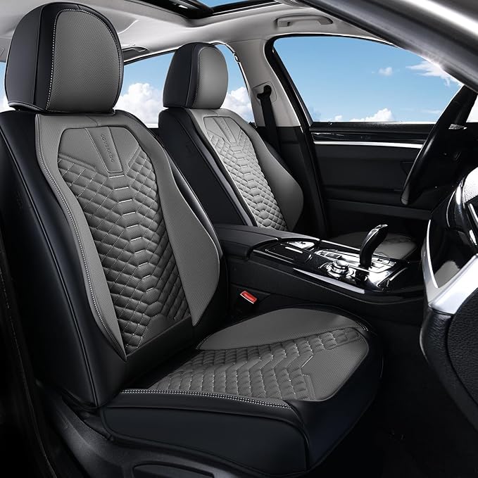 Coverado Car Seat Covers, Front Seat Cover, Waterproof Nappa Leather Seat Covers for Cars, 2 Pack Car Seat Protectors Driver Seat Cover, Automotive Seat Covers Universal Fit for Most Cars, Black&Gray