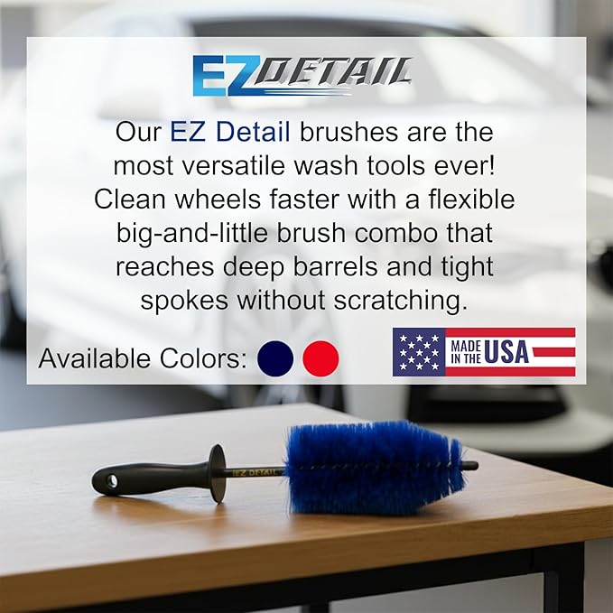 EZ Detail Brush Little - Wheel Rim Cleaner for Cars, Bike, Trucks, Motorcycle, and Other Vehicles. Non-Scratch Auto Detailing Tool, Easily reaches Nook and Crannies
