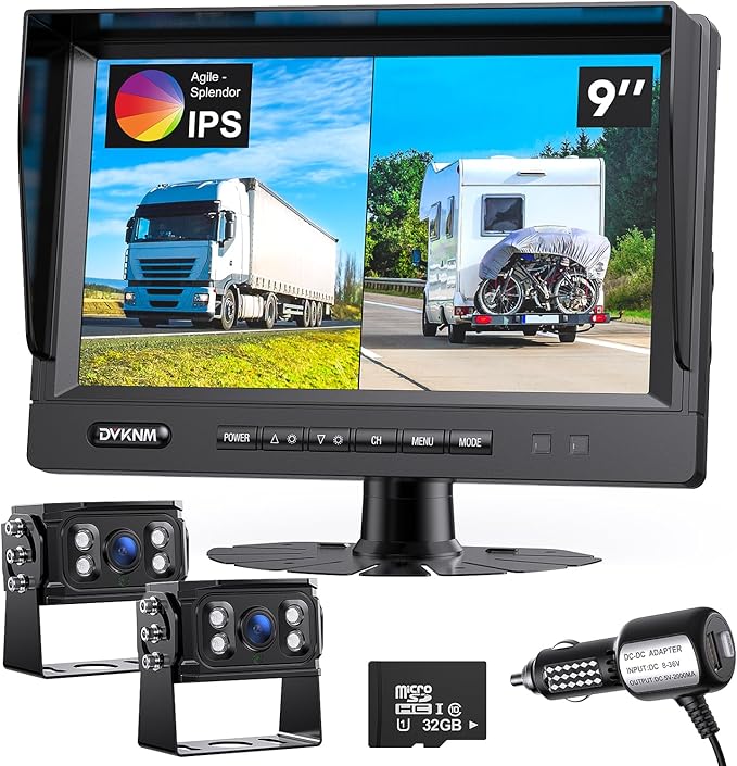 Ultimate 9" AHD IPS Monitor 1080P HD DVR Recording Dual Split Backup Camera Complete Kit for Car Truck RV IP69 Waterproof Camera Sharp Rear View Split Image Included 32G SD Card Easy DIY Install