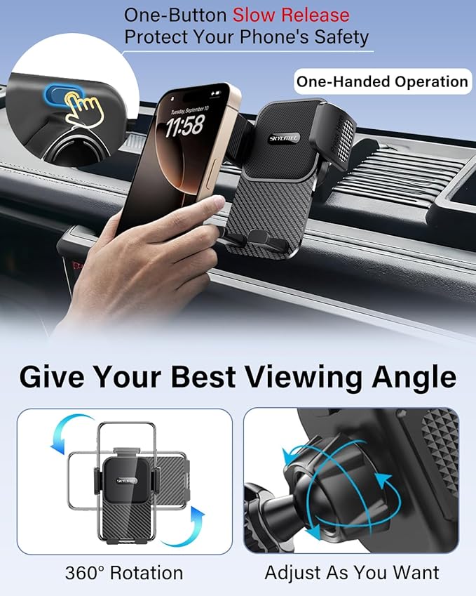 SKYLOTEC Phone Holder for Jeep Wrangler JL JLU/Gladiator JT 2024 2025 Accessories Automobile Cradles Phone Mount, Dashboard Mount Dash Tray Not Block Air Vent (2024+ 4X4, Not for 4XE)