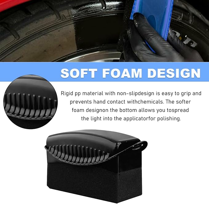 2 PCS Tire Dressing Applicator, Car Tire Shine Applicator Polishing Sponge Pads with Lid, Waxing Polishing Cleaning Tools Wheel Applicator Foam, Detailing Car Accessories (Black)