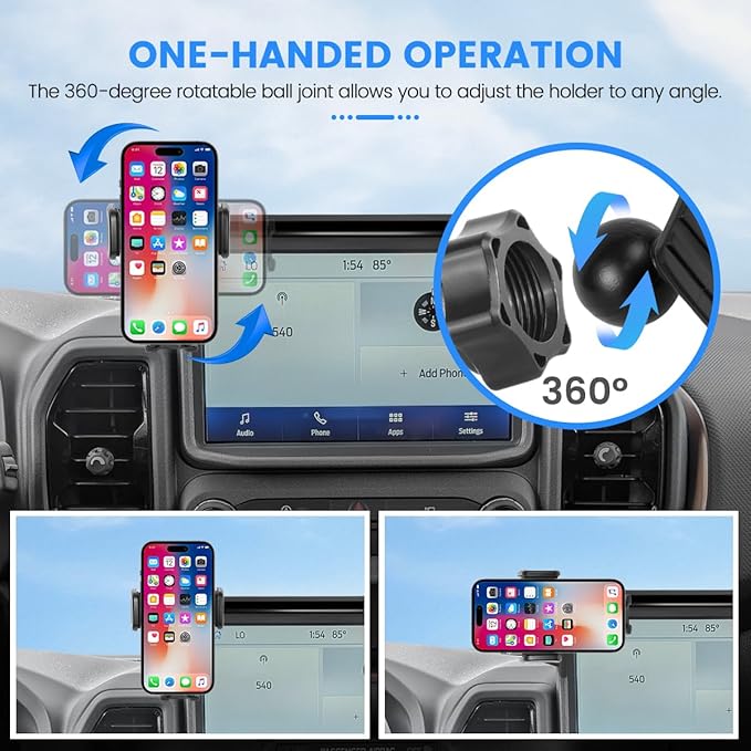 Car Phone Holder Fit for Ford Bronco Sport 2021-2024 Auto Interior Accessories 8-Inch Screen Fixed Clip, Cell Phone Mount Dash Mount Hands-Free 360° Rotation