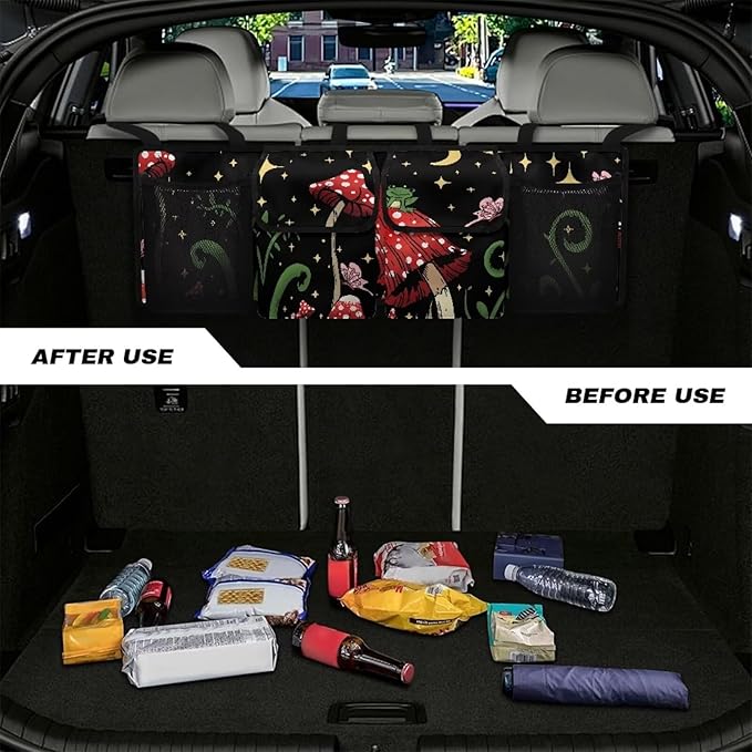 Cute Frog Car Trunk Organizer Mushroom Stars Moon Large Capacity Hanging Car Storage Bag Waterproof Cargo Bag,Frees Trunk Floor