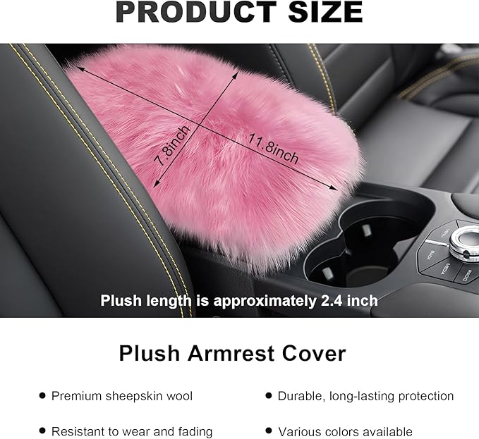Center Console Cover, 11.81"×7.87" Automotive Fluffy Plush Center Armrest Protector, Universal Furry Comfortable Center Console Pad for Cars Trucks SUVs, Car Accessories (Pink)