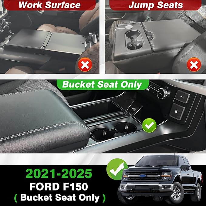 Muslogy Center Console Cup Holder Inserts Compatible with 2021-2025 2026 Ford F150 F-150 Accessories Middle Console Drink Holder Liner TPE Organizer Non-Slip Drink Stopper(Bucket Seat Only)