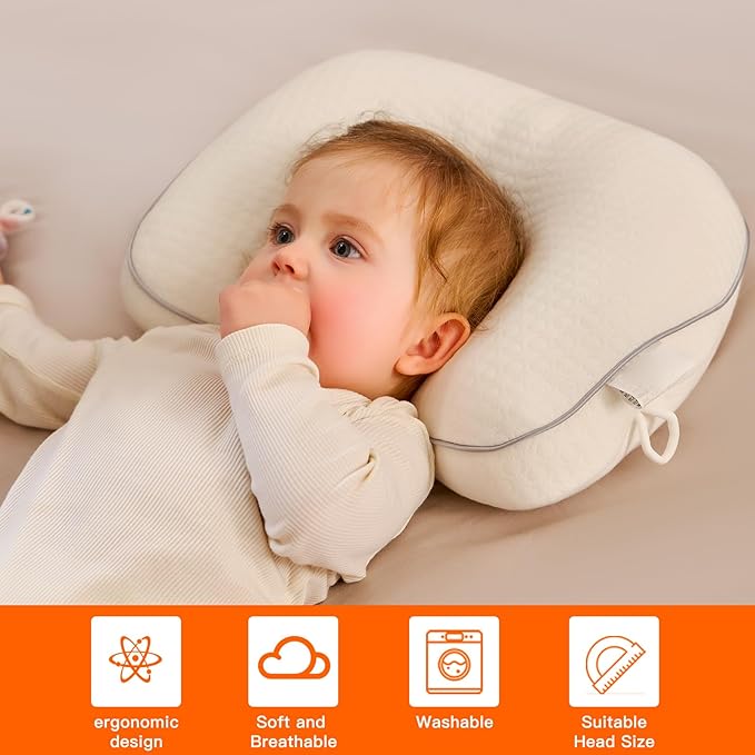 Baby Head Pillow for Newborn, Soft Infant Head Support, Breathable Ergonomic Baby Neck Support for Car Seat, Stroller & Bassinet, White