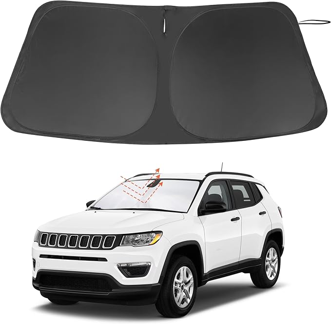 Windshield Sun Shade Custom Fit for 2017-2024 2025 Jeep Compass Accessories Foldable Sunshade Sun Blocker Protect Car from Sun Rays & Heat Damage Keep Car Cooler