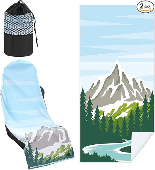 2 Pack Car Seat Towel Covers with Storage Bag 63 x 32 Inch Athletic Running Towel Seat Sweat Washable Non Slip Cover Gift for Car Outdoor Sport Activities (National Park 1)