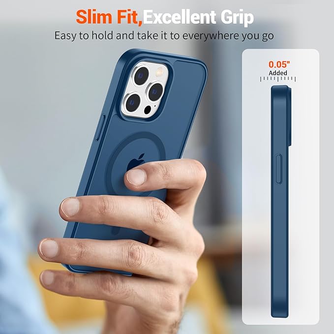 SUPFINE Magnetic for iPhone 13 Pro Max Case (Compatible with MagSafe) (Military Grade Drop Protection) Slim Translucent Matte Shockproof with Anti-Fingerprint Phone Case,Deep Blue
