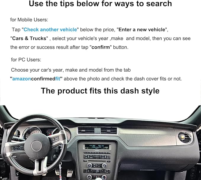 Dash Cover Mat Custom Fit for Ford Mustang with Center Sensor, Dashboard Pad Cap Carpet Protector (Black) J229