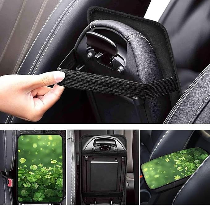 Car Middle Console Covers Non Slip Shamrock Car Arm Rest Cushion Cover for St. Patrick's Day, Universal Auto Interior Accessories for Vehicle, SUV, Truck