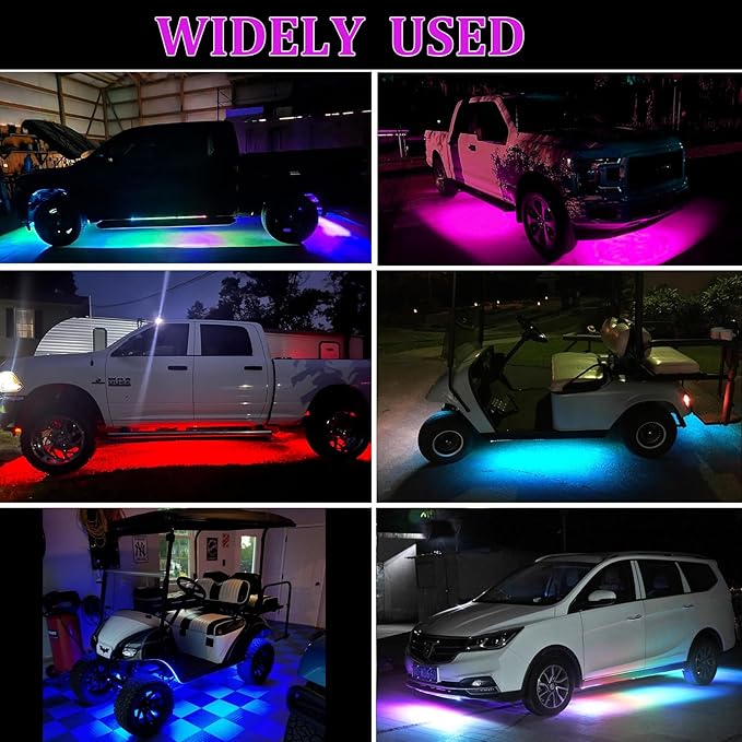 Kairiyard 4Pcs Underglow LED Lights for Cars with App Control, RGB Dream Colors Chasing Music Mode Waterproof Underglow kit for Car Truck