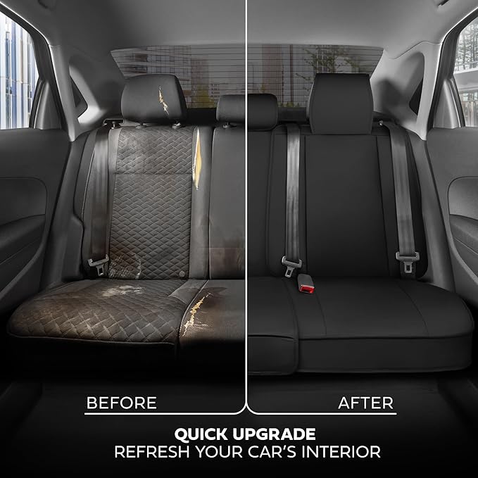 Deluxe Edition Napa Leather Seat Covers Full Set – Black & Gray Car Seat Covers Front Seats and Back Car Seat Protector, Waterproof and Universal Fit for Most Small to Mid Size Truck & SUVs