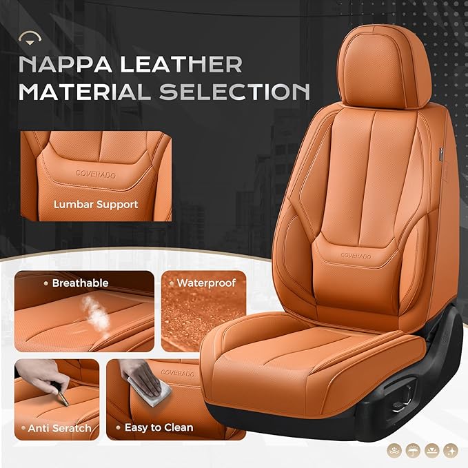 Coverado Seat Covers, Car Seat Covers Front Seats, Leather Seat Covers for Cars, Car Seat Protector Waterproof, Car Seat Cushion, Front Carseat Cover Universal Fit for Most Cars Orange