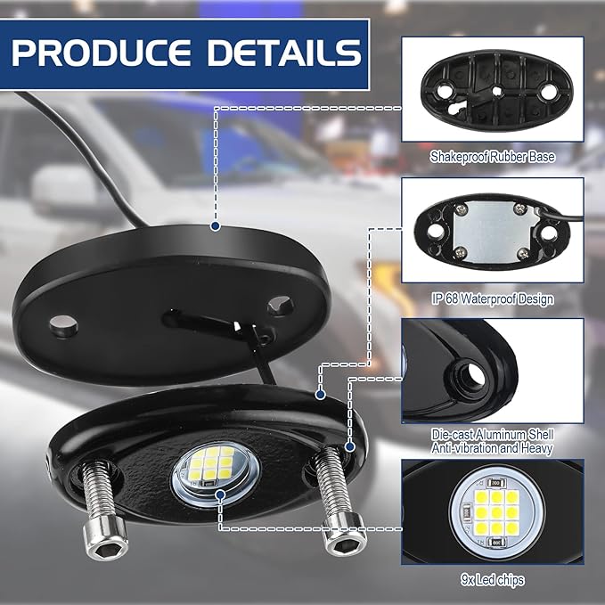 Treela 16 Pods LED Rock Lights White for Truck ATV UTV SUV Motorcycle Car Boat Pure Ambient Underglow Lights Waterproof Underbody Glow Neon Trail Rig Lamp