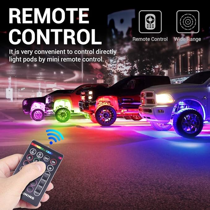MICTUNING 2026 Upgraded RGB Rock Lights Kit, 8 Pods Underglow Multicolor Neon Light Pod with RF Remote Control Waterproof 12V for Car Trucks ATV UTV RZR SUV Golf Cart, 2 Years Warranty