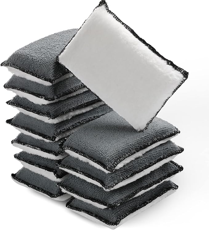 Mudder 12 Pcs Car Interior Scrubbing Sponge 5'' x 3'' Fiber Car Wax Applicator pad Household Cleaning Sponges for Leather Car Seat Couch Cleaning (White Gray)