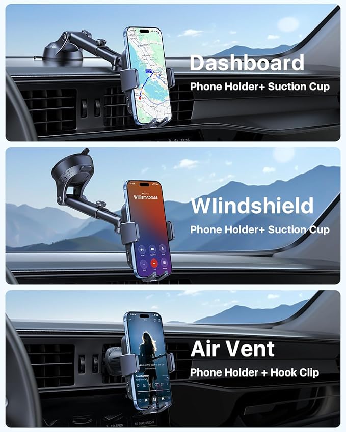 Wireless Car Charger with Phone Holder Mount, 15W Fast Charging Auto Clamping Phone Holders for You Car Windshield Dashboard Air Vent Accessories for iPhone, Samsung Galaxy (Black)