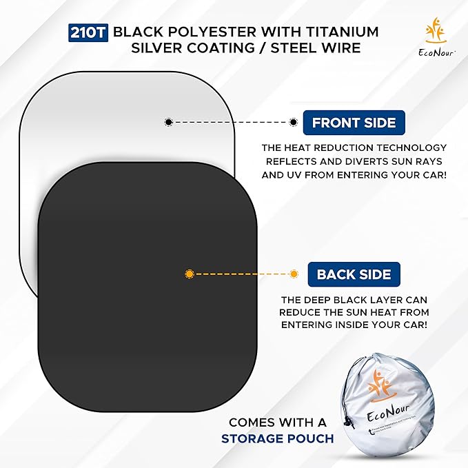 EcoNour 2-Piece Foldable Spring RV Windshield Sunshade, Reflective 240T Polyester for RVs, Trucks, Motorhomes, Bus Side Window, XX-Large (41.5 in x 50 in)