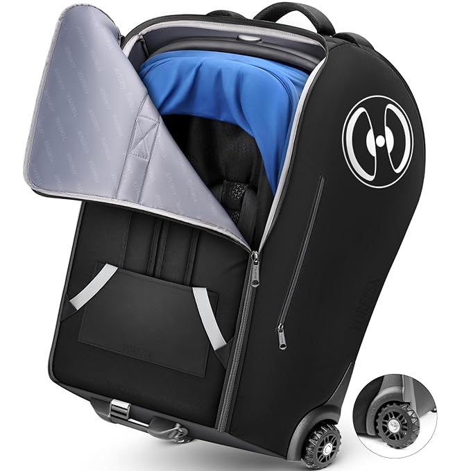 YOREPEK Infant Car Seat Travel Bag Backpack with Wheels, Fits for Doona Car Seat Stroller, Padded Carseat Bags for Air Travel with Shoulder Strap, Car Seat Storage Bag for Airplane with Side Pocket
