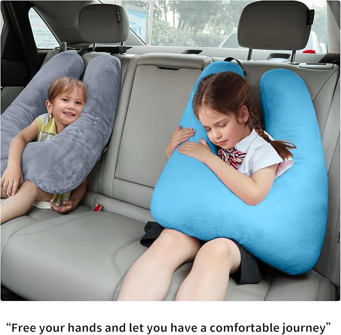 Travel Pillow, Car Pillow for Kids, Car Sleeping Pillow for Adults, Travel Pillow for Kids with Adjustable Strap, Support Head and Neck on Road Trips, Car Travel Essentials, Purple