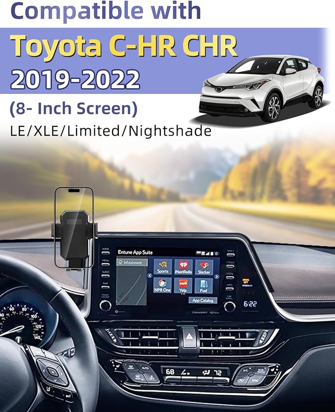 PZK Car Phone Mount for Toyota C-HR CHR 2019 2020 2021 2022 LE/XLE/Limited/Nightshade Accessories 8-inch Screen 360° Rotation Smart Phone Cradles Auto Lock Phone Holder Hands Free Not Affect Vent