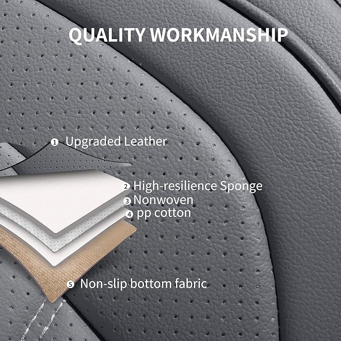 Nappa Leather Car Seat Covers Front Seats, Gray Car seat Protector, Waterproof Car Seat Cushion, Universal Automotive Seat Covers Fit for SUV Truck Pick-up Sedan and Most Cars