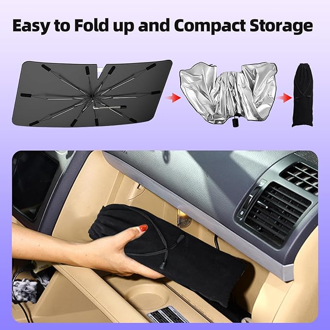 [2026 Upgraded] Windshield Sun Shade Umbrella, Foldable Car Sunshade for Trucks & SUVs with UV Protection, Heat Insulation & Automotive Interior Sun Protection for Outdoor Parking Camping (X-Large)