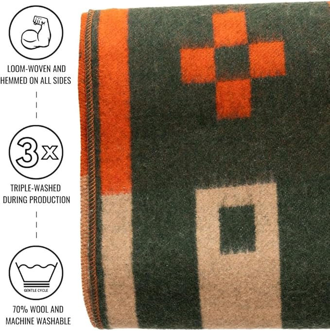 Arcturus Rainier Wool Blanket, Warm, Thick, Washable Wool Blanket for Home, Outdoors, Camping, Tailgates, Picnic, Hunting, Travel & Emergency Kits, Twin Size, 4.5 lb, Lone Pine