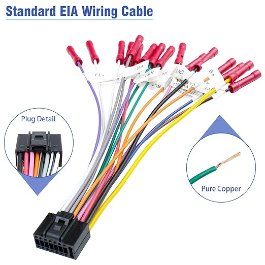 16Pin Android Radio Wiring Harness Adapter, ISO Car Stereo Wire Harness Power Speaker Cable with Butt Connector for Aftermarket Car Audio Video Head Unit Receiver