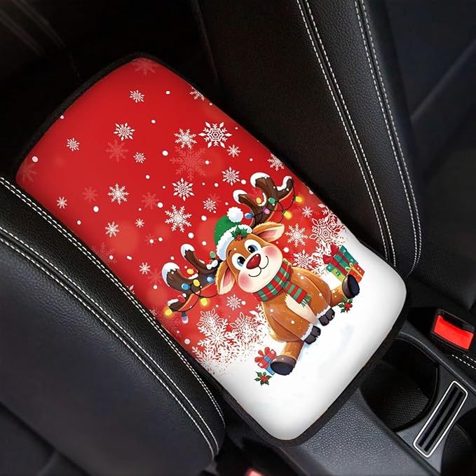 Christmas Raindeer Auto Armrest Box Cover Car Armrest Storage Box Mat Center Console Armrest Soft Pad Universal Fit for Most Vehicle,SUV,Truck