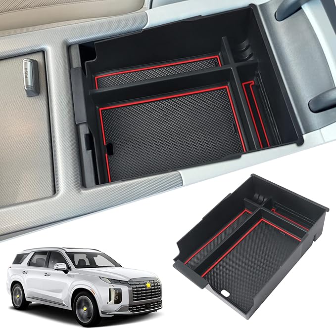 SKTU for 2023 2024 2025 Hyundai Palisade Center Console Organizer 2023 2024 2025 Palisade Console Tray 2024 2025 Palisade Storage Box Hyundai Palisade 2023 2024 2025 Accessories with Coin Holder (Red)