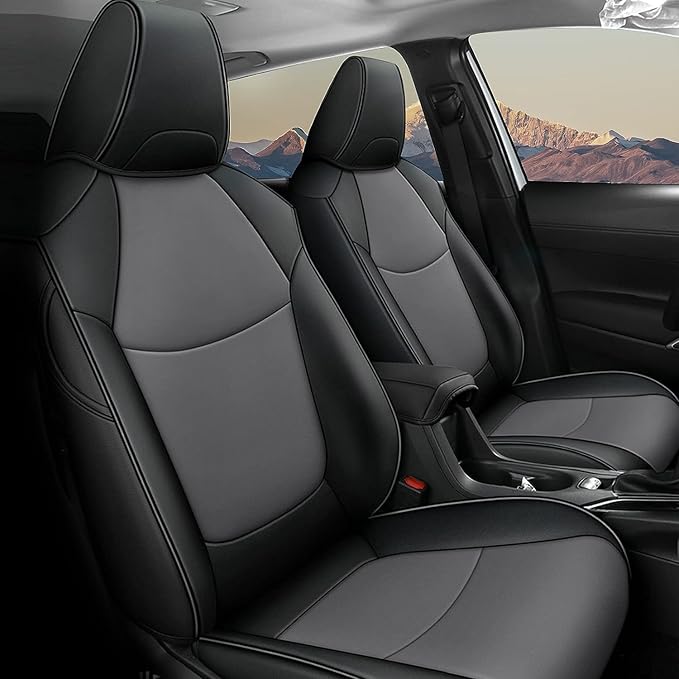 AOMSAZTO Custom Fit Seat Covers for Toyota RAV4 Hybrid 2019 2020 2021 2022 2023 2024 2025 (Not for XSE&2022-2025 SE Hybrid)-Full Set Faux Leather (Black&Grey)