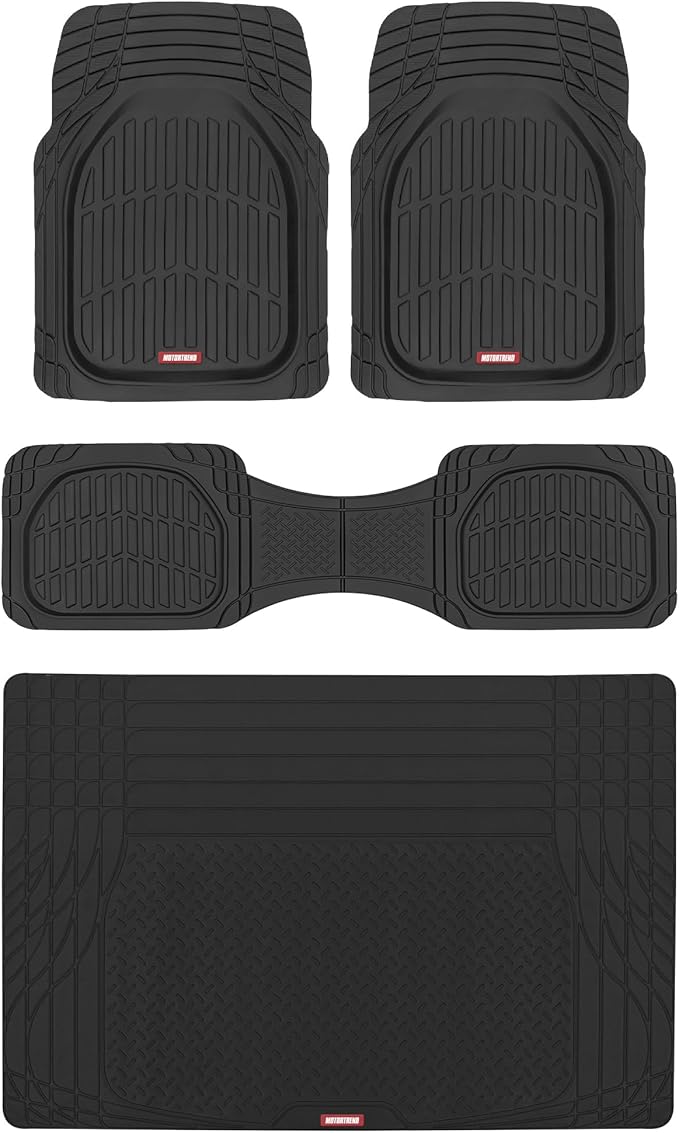 Motor Trend FlexTough™ Contour Heavy Duty Rubber Car Floor Mats with Cargo Liner - All Weather Full Set Front & Rear Floor Mats fits Most Cars Truck SUV, Automotive Floor Mat
