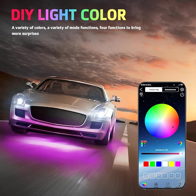 Underglow LED Lights for Cars, Underglow Car Lights with App and Remote Control, 252 Waterproof LEDs RGB 8 Color Sound Active Function Music Mode for Cars, SUVs, Trucks, Motorcycles